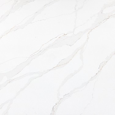 White Aurora quartz countertop — closeup view